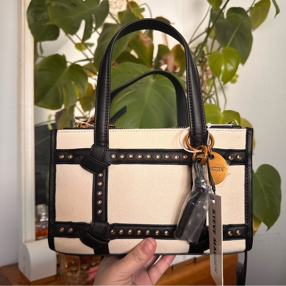 Steve Madden Handbags - NWT Steve Madden Black and Cream Studded mini tote